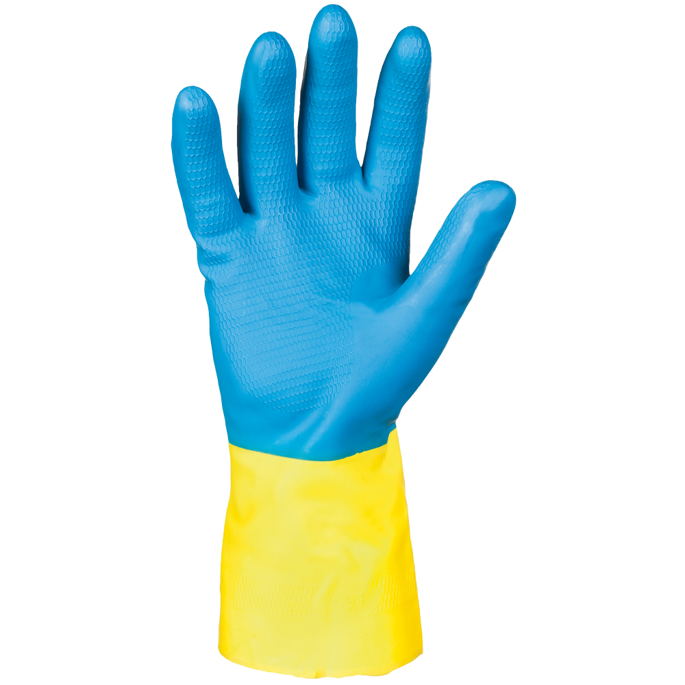 KENORA Dual Protection Chemical gloves, yellow latex, blue chloroprene, length 30 cm, flock lined