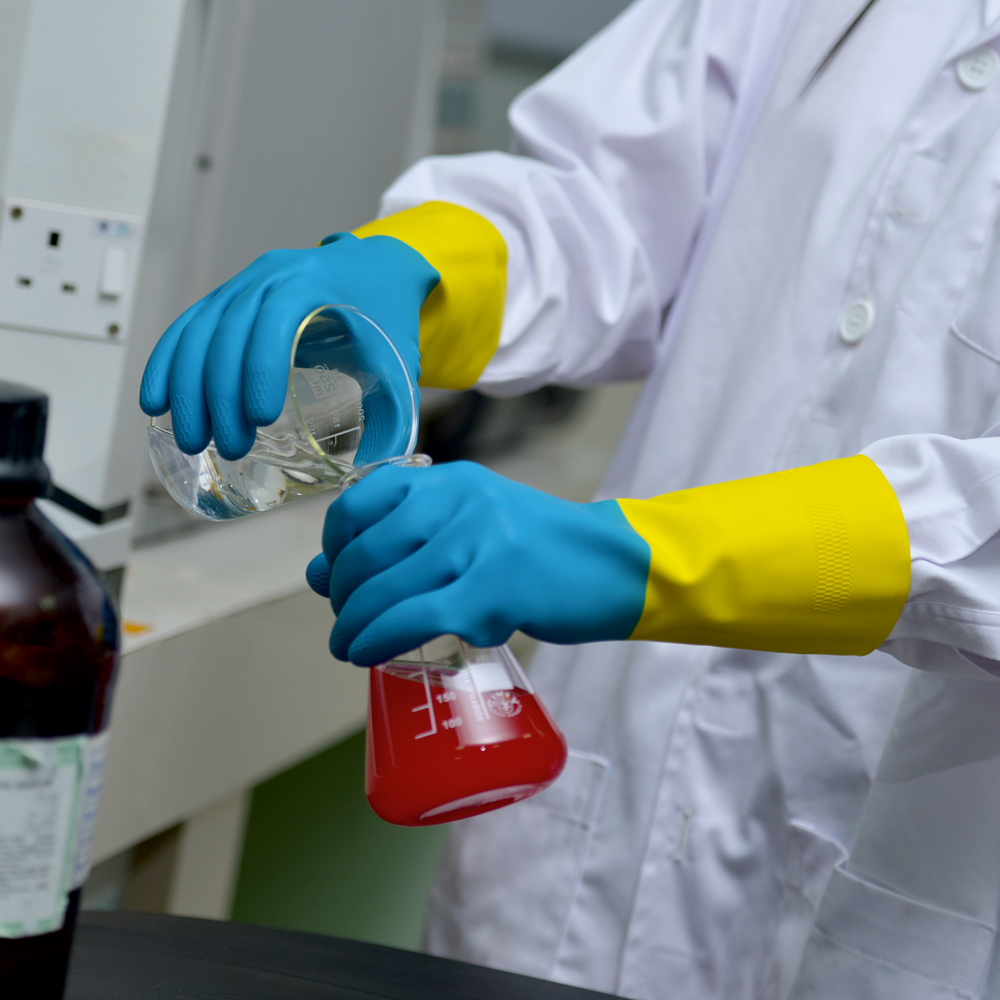 KENORA Dual Protection Chemical gloves, yellow latex, blue chloroprene, length 30 cm, flock lined