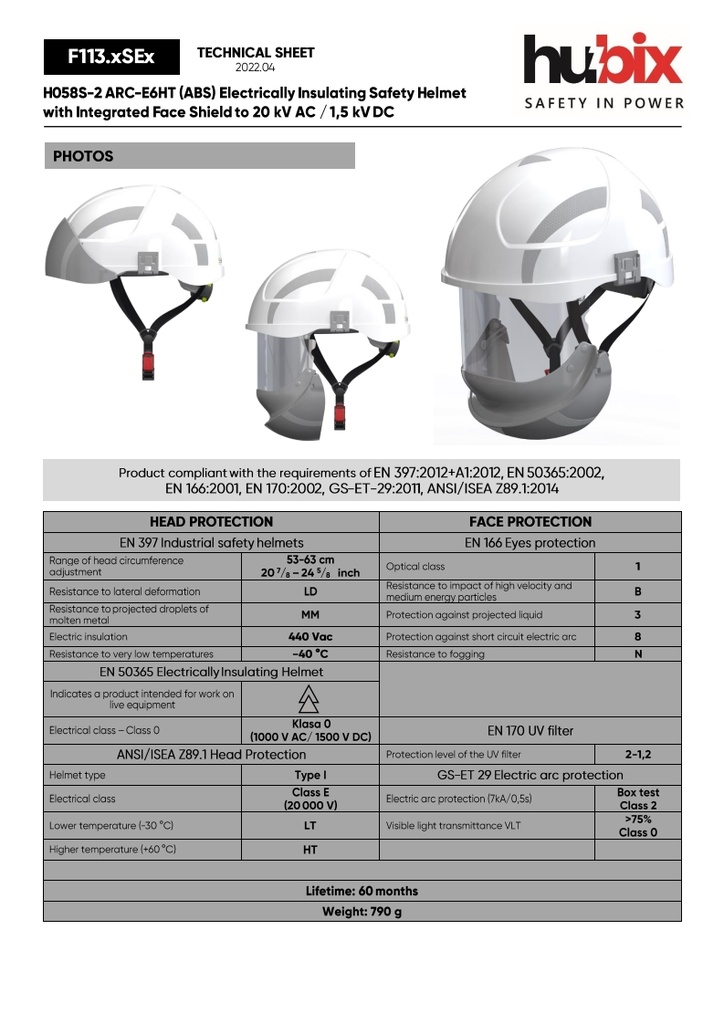 SECRA-2 Electrically insulating helmet with face shield APC 2,  Class E (20 kV AC), Class 0 (1000V AC/1500V DC)