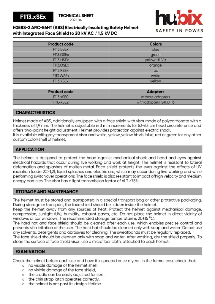 SECRA-2 Electrically insulating helmet with face shield APC 2,  Class E (20 kV AC), Class 0 (1000V AC/1500V DC)