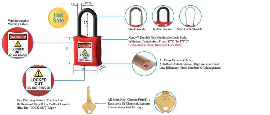 S02 4.5/28mm Mini Copper Body &amp; Nylon Shackle LOTO Padlock