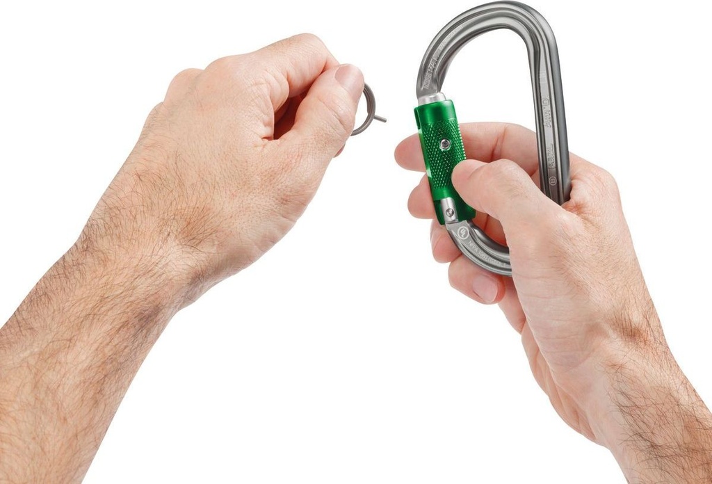 M34A Am’D PIN-LOCK Asymmetrical aluminum carabiner, unlocks with a tool