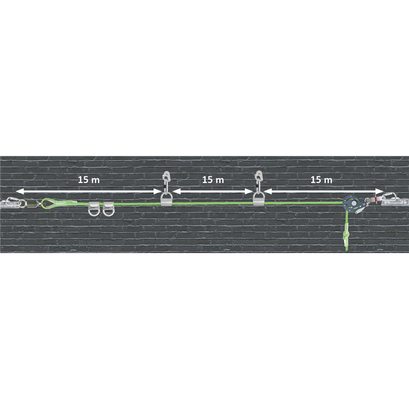 FA 60 007 04 Horizontal temporary lifeline for 2 users (with crossover shuttle), max length 45 mtr