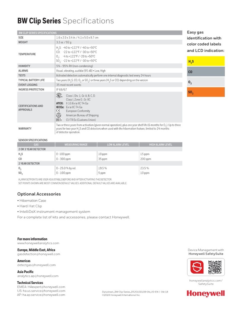 BW™ Clip Fixed 2/3 Year Single-Gas Detector