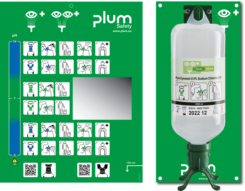4802 Σταθμός DUO με 1x1000ml Plum DUO Πλύσιμο ματιών+ βάση τοίχου+ εικονόγραμμα