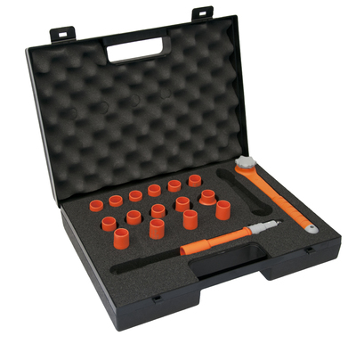 [MS89V02] MS89V02 1000V Insulated socket set 3/8&quot; - 17 tools with ratchet spanner and extension