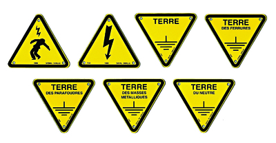 Electrical hazard warning signs and earth signs