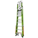Safety Cage® 2.0 - EN 131 - 150 kg Rated, Fiberglass Electrical Insulated Platform Ladder with Wheels, GROUND CUE and Adjustable Outriggers