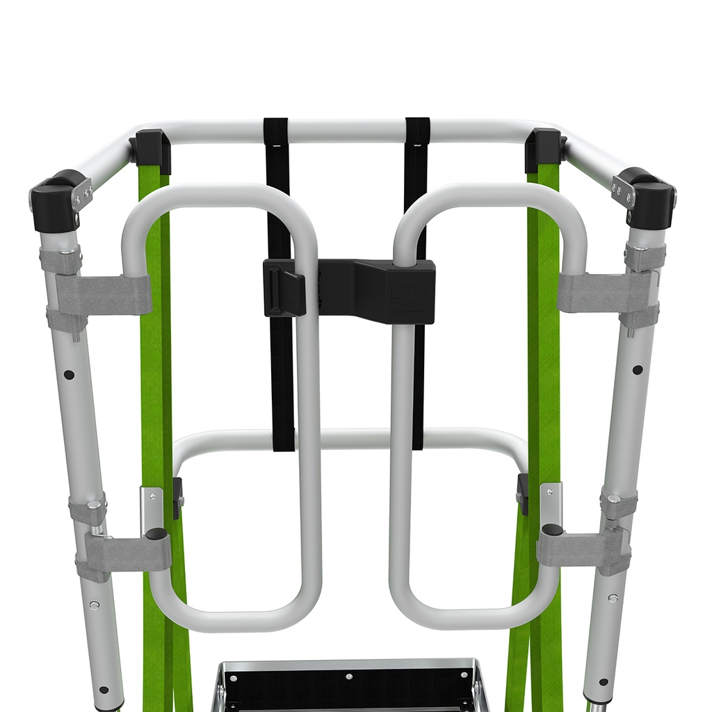 Safety Cage® 2.0 - EN 131 - 150 kg Rated, Fiberglass Electrical Insulated Platform Ladder with Wheels, GROUND CUE and Adjustable Outriggers