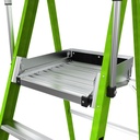 Safety Cage® 2.0 - EN 131 - 150 kg Rated, Fiberglass Electrical Insulated Platform Ladder with Wheels, GROUND CUE and Adjustable Outriggers