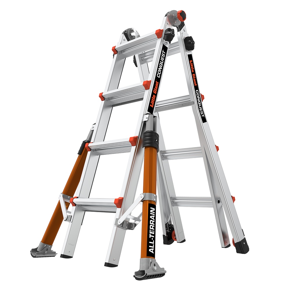 CONQUEST 2.0 EN 131 - 150 kg Rated, Aluminum Articulated Extendable Ladder with ALL-TERRAIN Outriggers