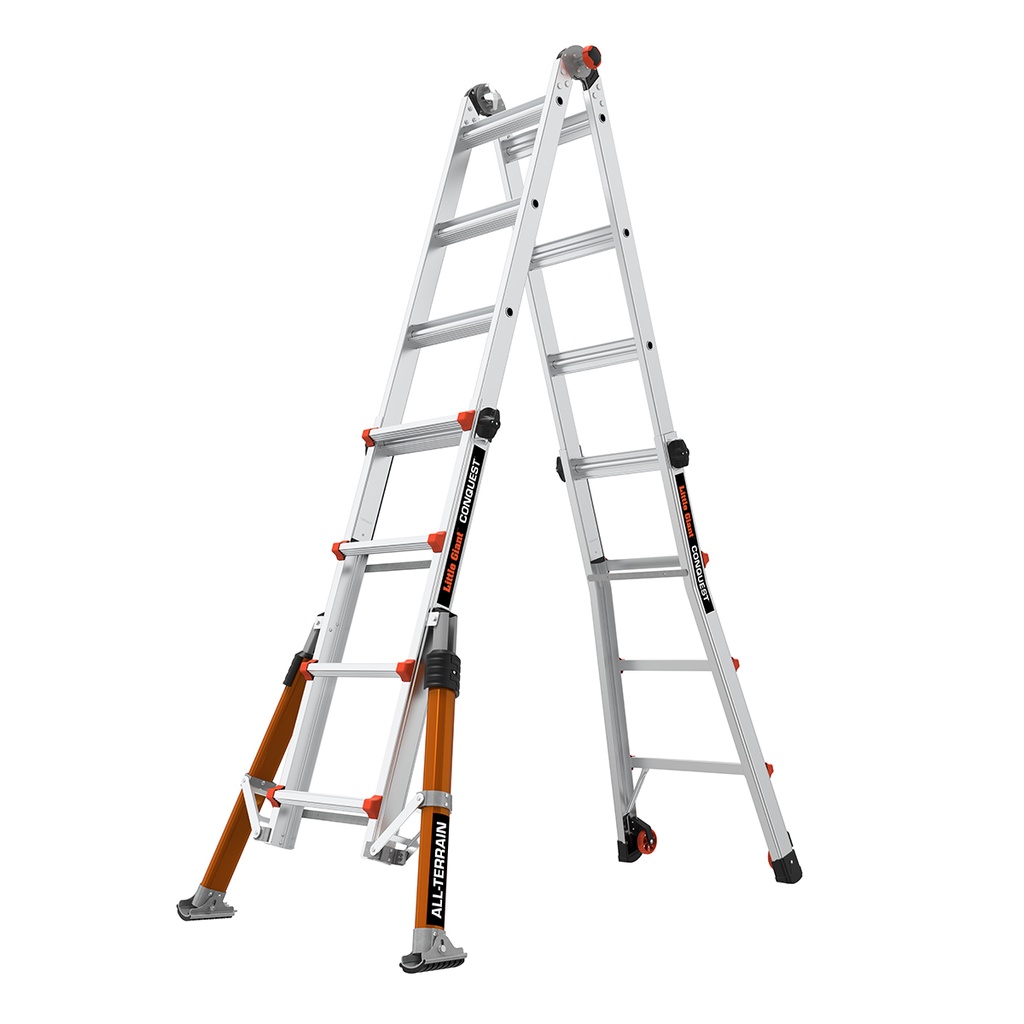CONQUEST 2.0 EN 131 - 150 kg Rated, Aluminum Articulated Extendable Ladder with ALL-TERRAIN Outriggers