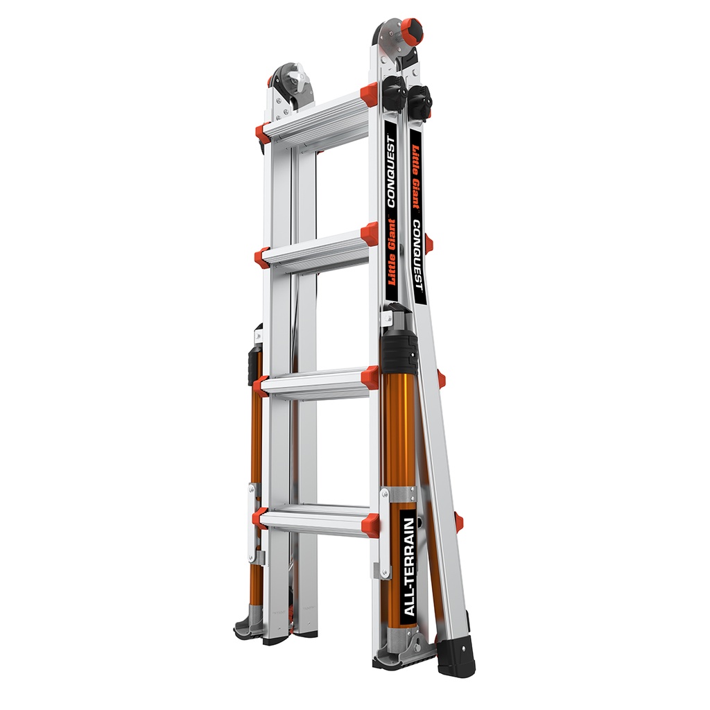 CONQUEST 2.0 EN 131 - 150 kg Rated, Aluminum Articulated Extendable Ladder with ALL-TERRAIN Outriggers