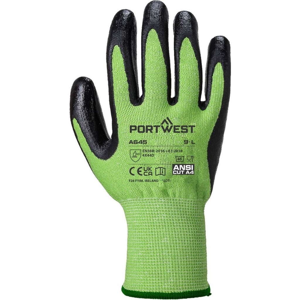 A645 Green Cut Glove - Nitrile Foam, Cut (D)