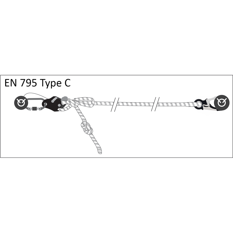 FA 40 906 - Kernmantle Work positioning lanyard (maxi length 5m &amp; 10m), with a rope grab adjuster, with 1 steel snap hook and 1 steel screw-locking karabiner