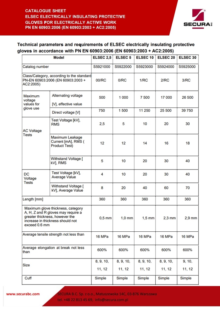ELSEC 30 Arc Insulating natural rubber gloves class 3/RC (26,500 V)