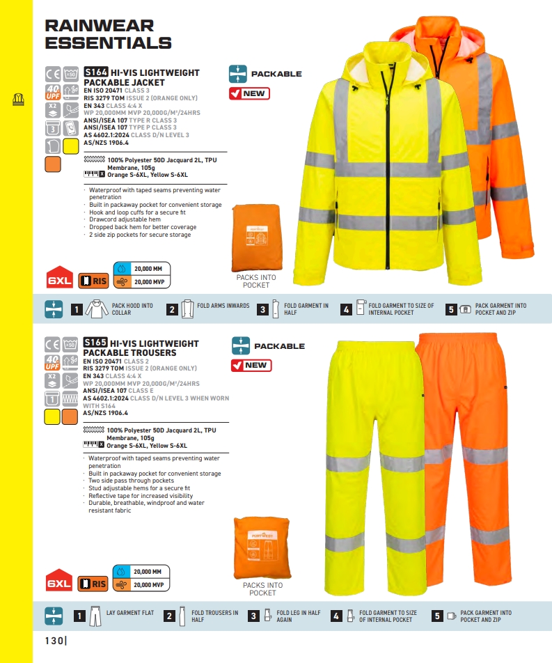 S165 Hi-Vis Lightweight Packable Trousers