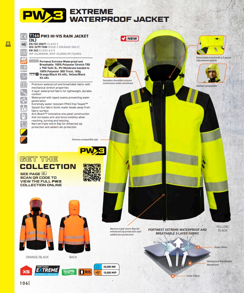 T166 PW3 Hi-Vis Rain Jacket (3L)