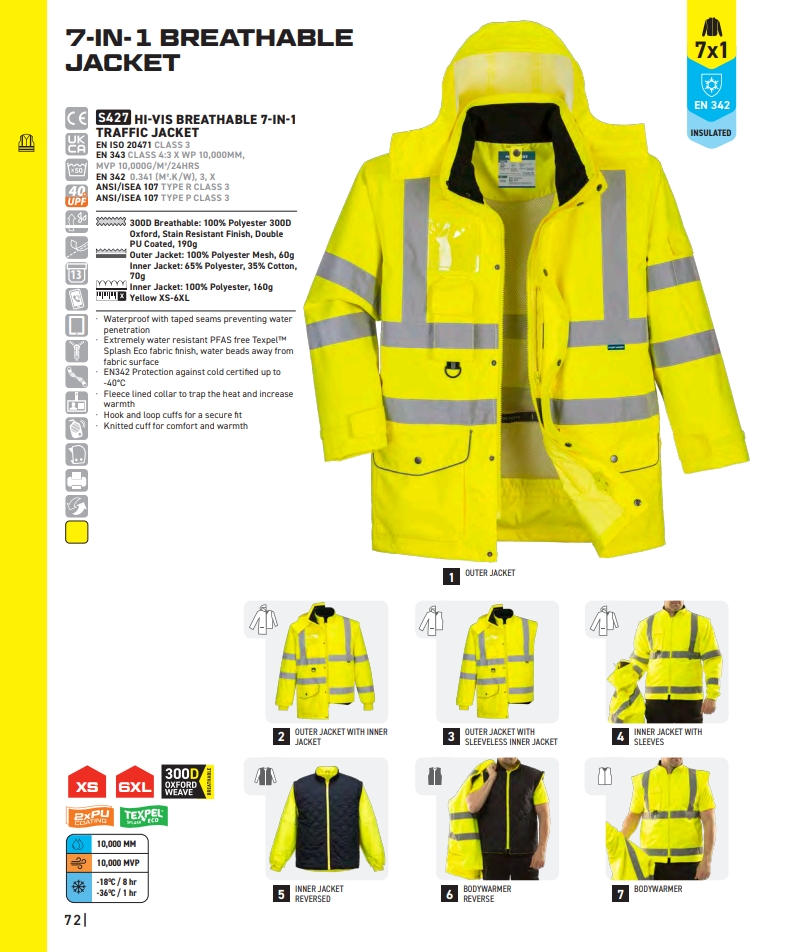 S427 7-in-1 Breathable Winter Hi-Vis Traffic Jacket
