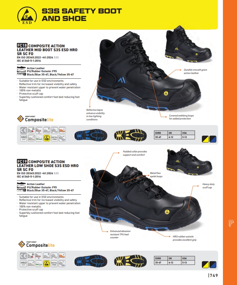 FC19 Composite Action Leather Low Shoe S3S ESD HRO SR SC FO