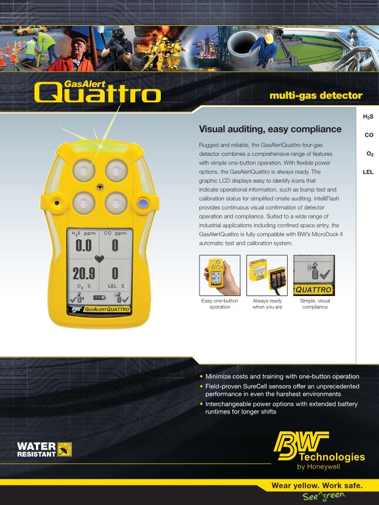 BW™ GasAlertQuattro Serviceable 4-gas LEL(F)O2 H2S CO Detector