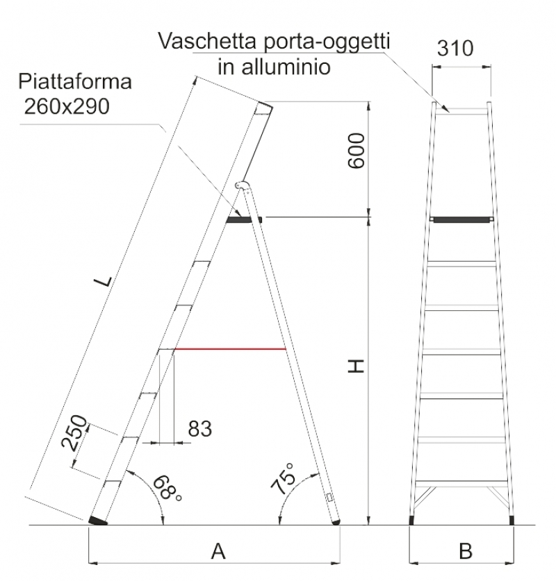 V026 Trestle ladder with safety rail  and aluminium platform