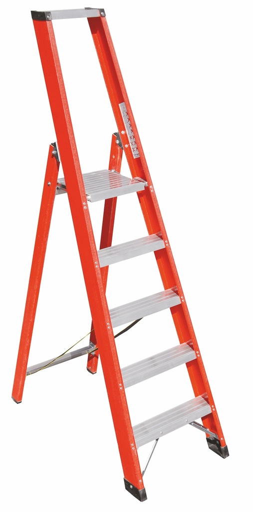 V026 Trestle ladder with safety rail  and aluminium platform