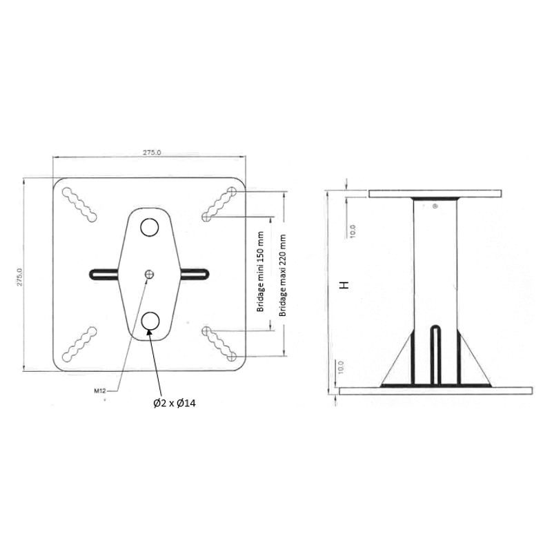 FA60211 Galvanized steel rigid post, for horizontal wire rope lifeline KS- Line (KS 4000)