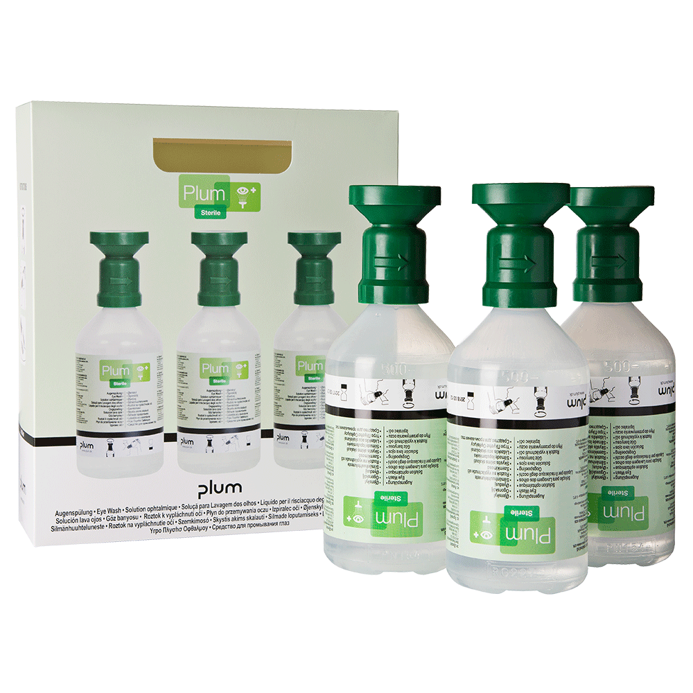 4620 Plum ON-the-GO Σετ πλυσίματος ματιών 3 x 500 ml μπουκάλι (0, 9 % χλωριούχο νάτριο)