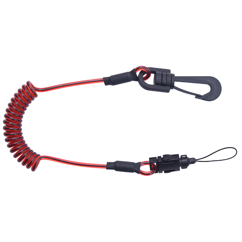 TS9000112 Coil tool lanyard with a swivel connector and a detachable attachment loop