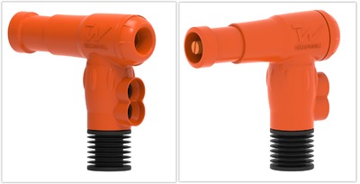 TW2418 M12 insulated right angle connector, 400A AC