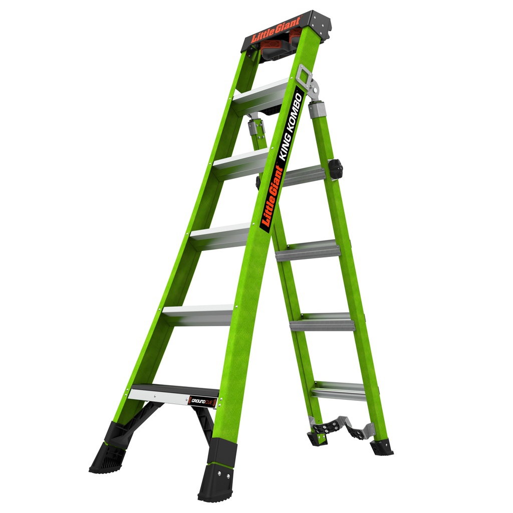 13936 KING KOMBO XT, 6' - 170 kg Rated, Fiberglass Ηλεκτρομονωμένη σκάλα 3-in-1 Extendable All-Access Combination Σκάλα with GRIP-N-GO Single-Hand Release Hinge, Rotating Wall Pad, V-bar, GROUND CUE, and Heavy-Duty Feet
