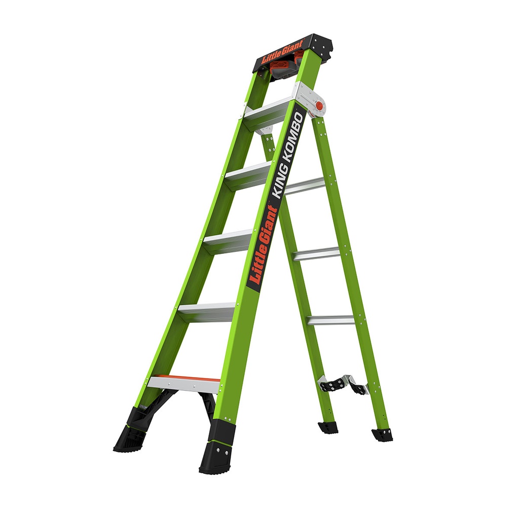 13610 KING KOMBO Industrial, 6' 170 kg Rated, Fiberglass 3-in-1 All-Access Combination Σκάλα with Rotating Wall Pad, V-Rung Corner Pad, GROUND CUE, and Heavy-Duty Feet