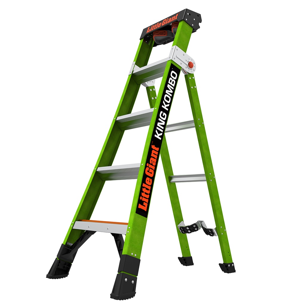 13580 KING KOMBO Industrial, 5' 170 kg Rated, Fiberglass 3-in-1 All-Access Combination Ladder with Rotating Wall Pad, V-Rung Corner Pad, GROUND CUE, and Heavy-Duty Feet