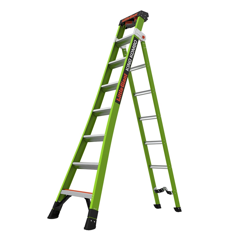 13814 KING KOMBO Industrial, 8' 170 kg Rated, Fiberglass Ηλεκτρομονωμένη σκάλα 3-in-1 All-Access Combination Σκάλα with Rotating Wall Pad, V-Rung Corner Pad, GROUND CUE, and Heavy-Duty Feet