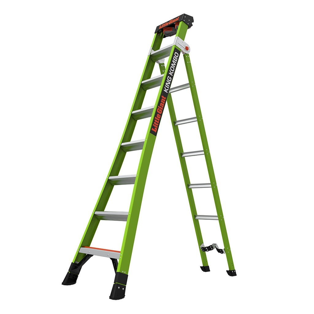 13814 KING KOMBO Industrial, 8' 170 kg Rated, Fiberglass 3-in-1 All-Access Combination Σκάλα with Rotating Wall Pad, V-Rung Corner Pad, GROUND CUE, and Heavy-Duty Feet