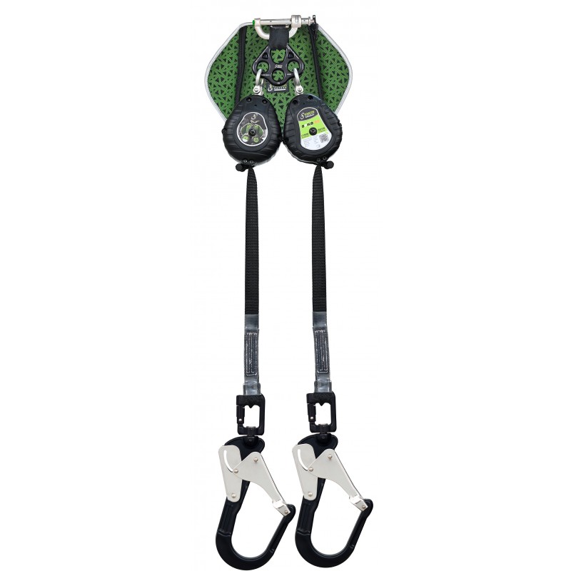 FA2050502A SPILO-S, Twin legged retractable fall arrester and energy absorber in back pocket, lg 2.4 m, with big scaffold hooks