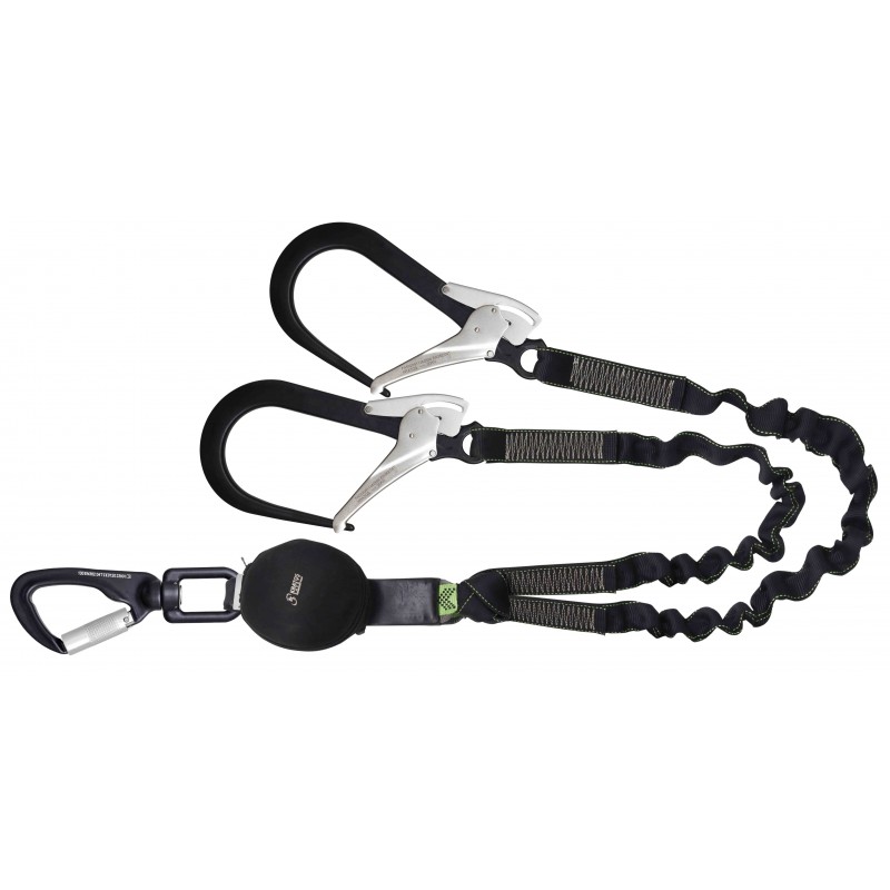 FA3082315 GRAVITY-S, Compact energy absorber withforked lanyards (140 kg, sharp edges), elastic strap lg. 1.50 m, with large opening aluminum scaffolding
