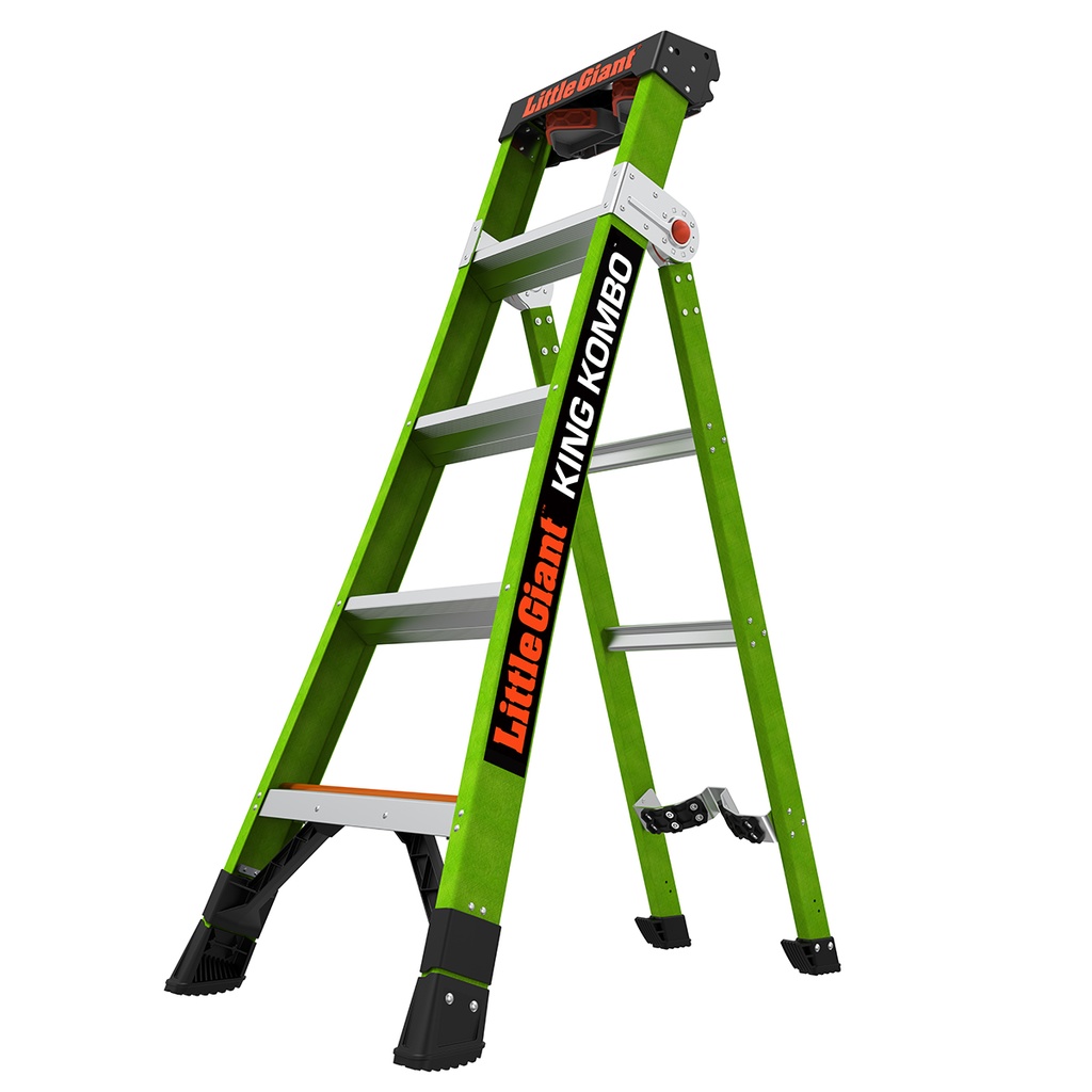KING KOMBO Industrial, 170 kg Rated, Fiberglass Electrical Insulated 3-in-1 All-Access Combination Ladder with Rotating Wall Pad, V-Rung Corner Pad, GROUND CUE, and Heavy-Duty Feet