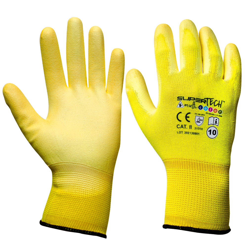 SUPER TECH MULTICOLOR PU Coated Safety work gloves