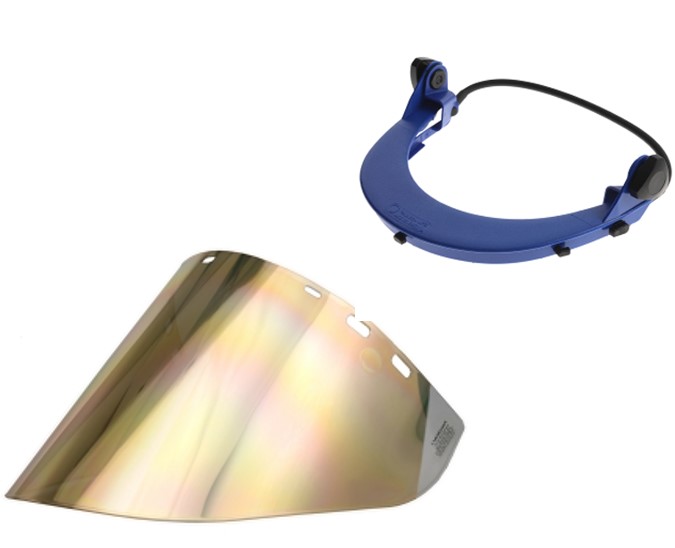 GHRS2 lnjection molded Gold on Clear face shield, cap bracket with adjustable elastomeric