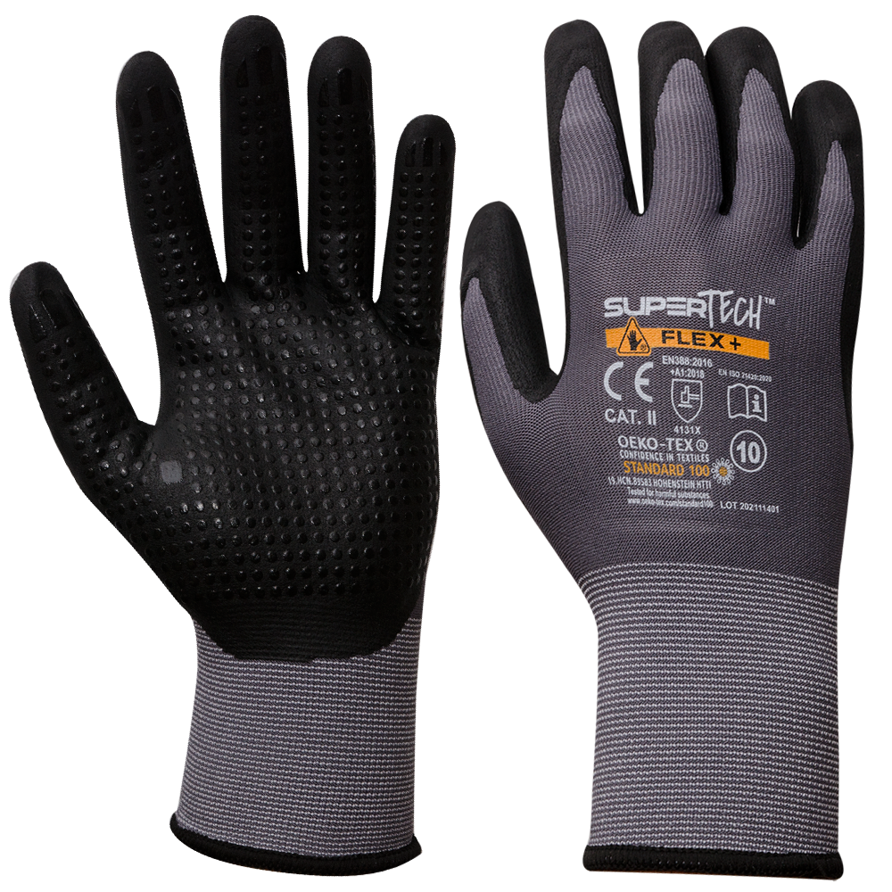 SUPER TECH FLEX + Microfoam Nitrile Coated with PVC dots Safety work gloves