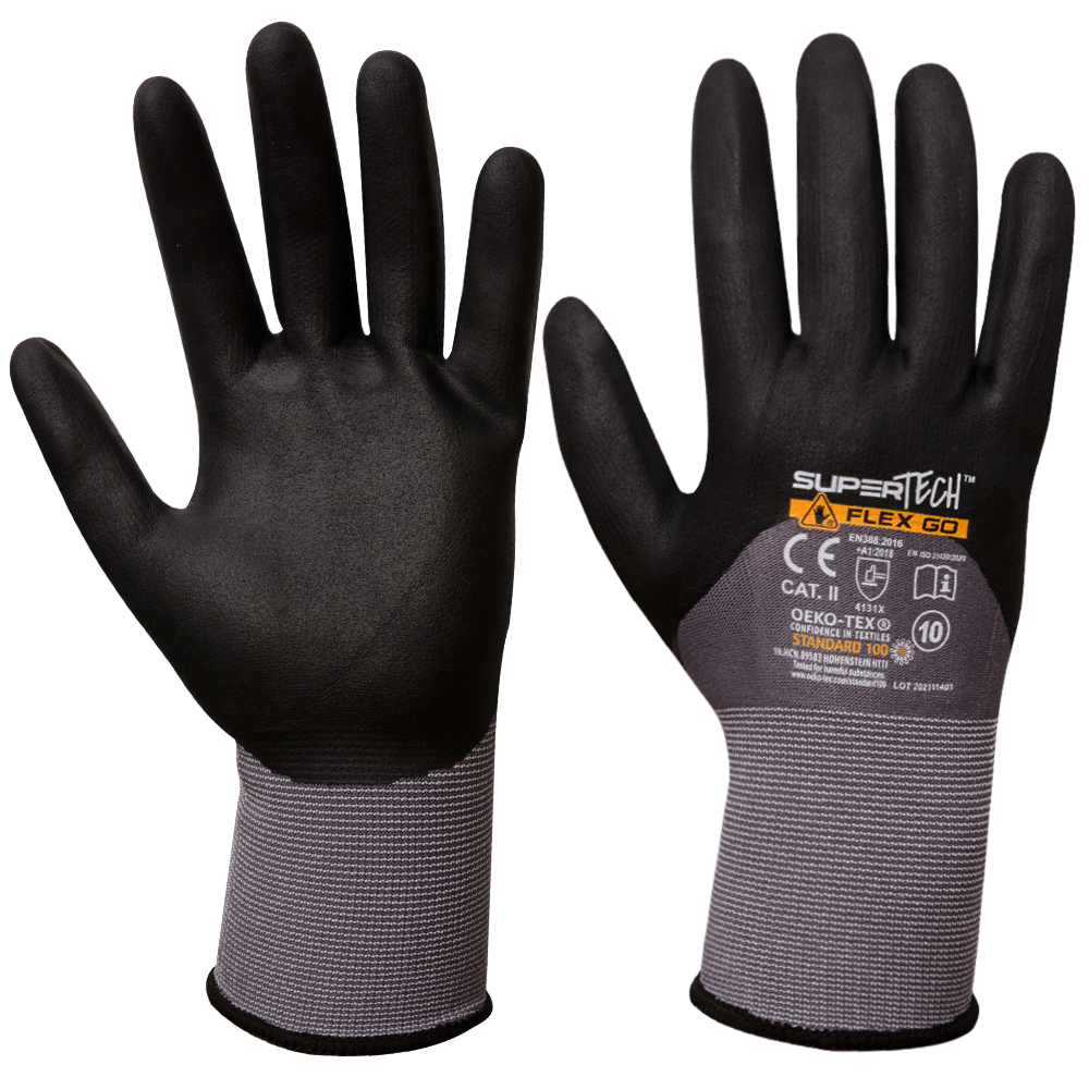 SUPER TECH FLEX GO Microfoam Nitrile 3/4 Coated work gloves