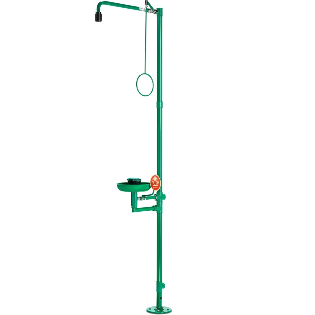 ClassicLine body safety shower with eye shower with bowl, draining of the eye shower over the stand pipe, Hand/O Shower and Eyewash
