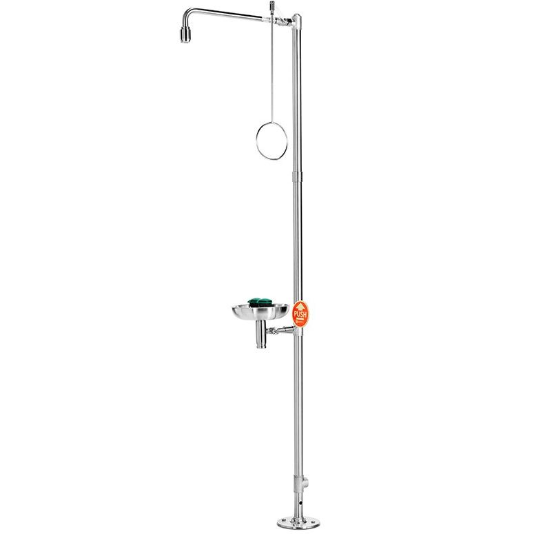 PremiumLine body safety shower with eye shower with stainless steel bowl, Hand/O Shower and Eyewash