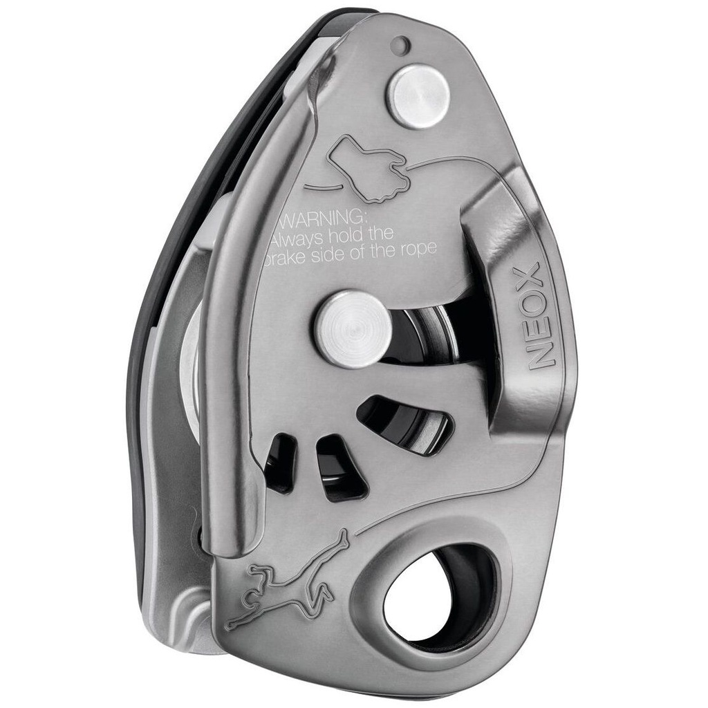 NEOX Belay device with cam-assisted blocking, optimized for lead climbing