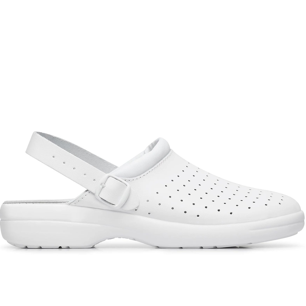 SC707 WHITE BUCKLE Clogs with heel strap OB E A FO SRC (Perforated)
