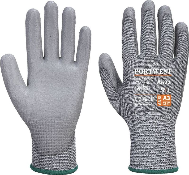 A622 Cut C13 PU Palm Glove, Cut (C), 100°C