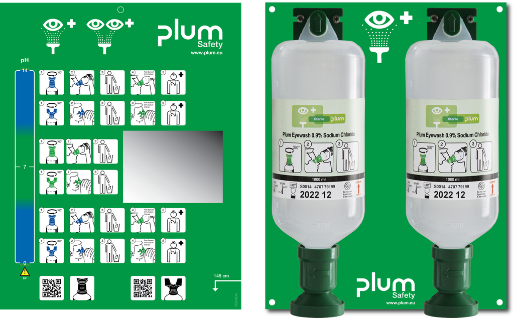 4708 PLUM Station MAXI with 2x1000ml Plum Eye Wash+ wall mount+ pictogram