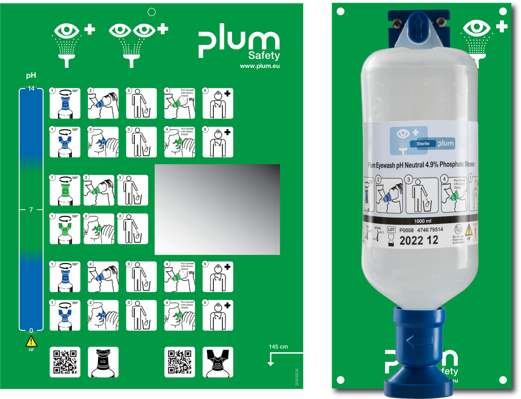 4741 1000ml pH Neutral Ντους ματιών Station (4,9% PhospΚαπέλοe buffer) bottle+ shower head+ βάση τοίχου+ εικονόγραμμα